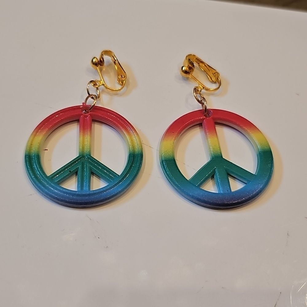 Colorful Peace Sign Clip Earrings